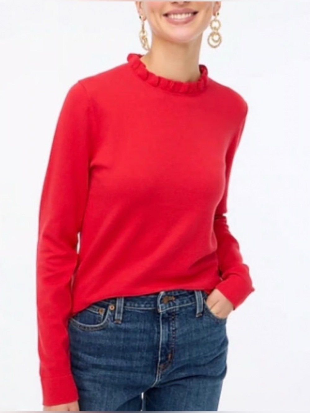 NWT J. Crew Cotton Ruffle Neck Sweater